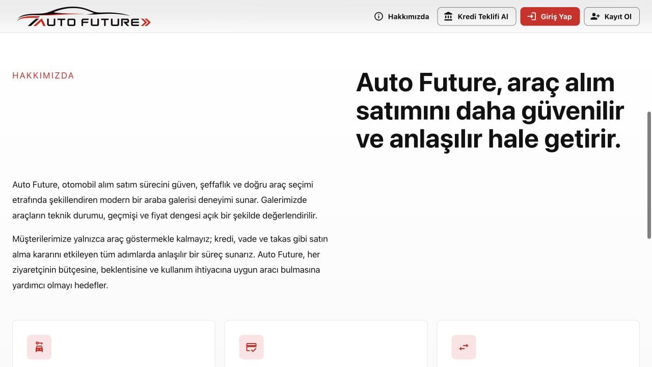 Auto Future web sitesi hakkımızda bölümü